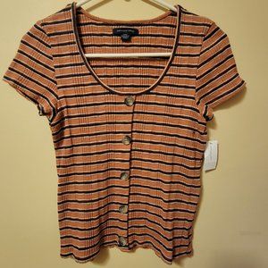 American Eagle Striped Ribbed Short-Sleeved Button-front Crop Top NWT Size M